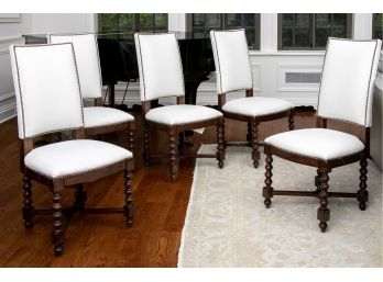 Set Of 5 Kravet Spool Dining Chairs With Nailhead Trim