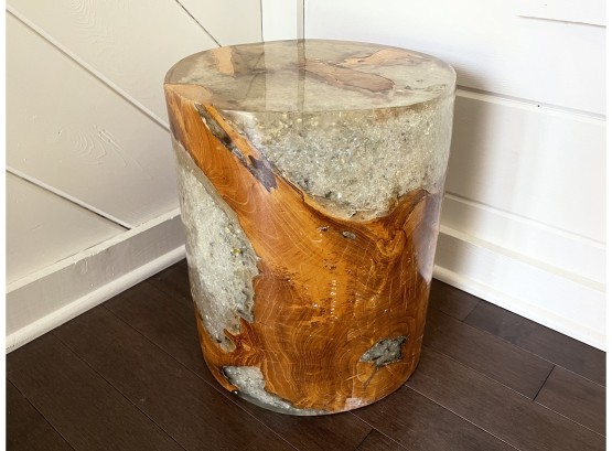 Teak Wood And Resin Accent Table