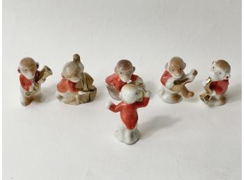 Antique Set Miniature Monkey Band Porcelain Figurines- Marked Japan Foreign