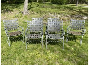Set Of Six Outdoor Aluminum Armchairs W Basket Weave Straps ( 2 With Spring  Motion)