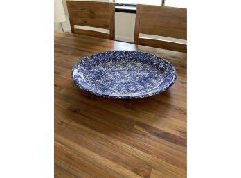Oval Blue & White Ceramic Splatter Platter