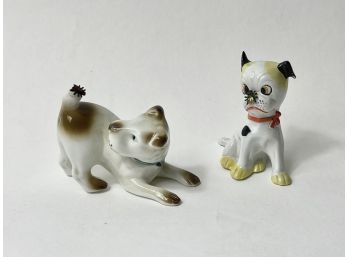 Vintage German Porcelain Miniature Dog Figurines   ( Set Of 2 )