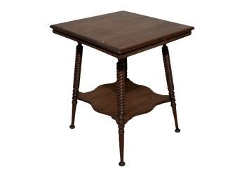 Vintage Side Table W Lower Shelf And Splayed Barley Twist Legs