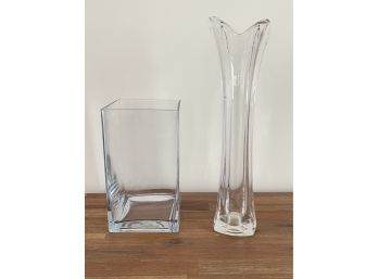Square Clear Glass Vase Together W A Tall Swung Vase