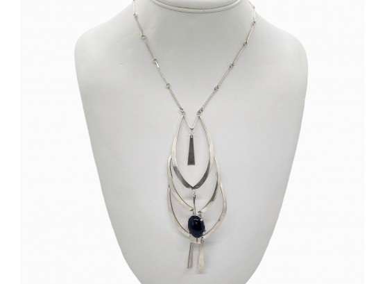 Sterling Silver Tiered Design Neckpiece With Onyx