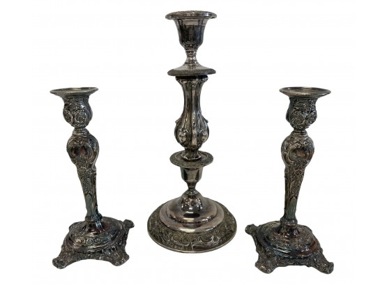 Trio Of Vintage Silver Plate Candlesticks
