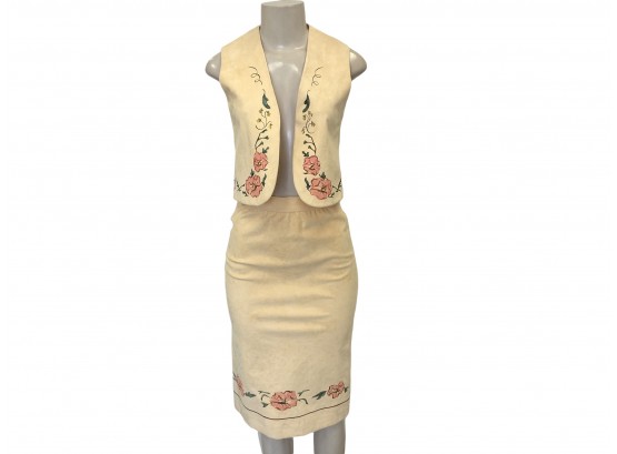 Vintage Samuel Robert Hand Painted Vest And Skirt Ensemble