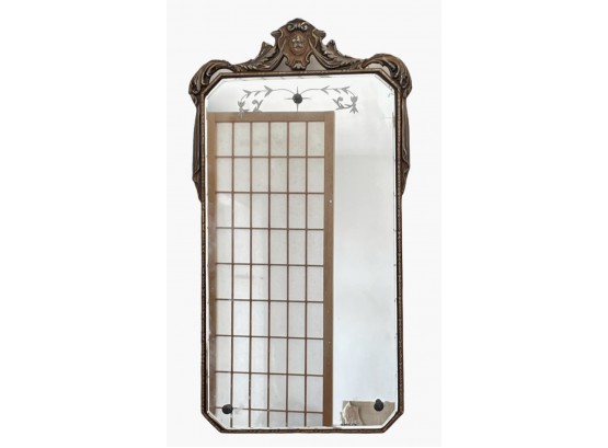 Antique Gilded & Etched Small Mirror 26' X 14'