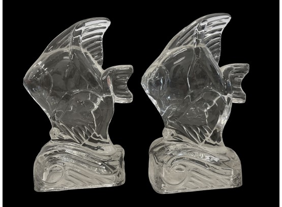 Mid Century Glass Angel Fish Bookends