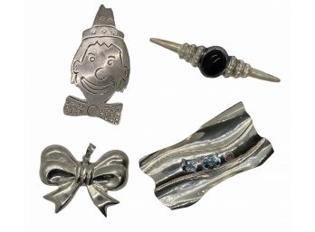 Sterling Silver Pins And Pendant - 4 Pieces