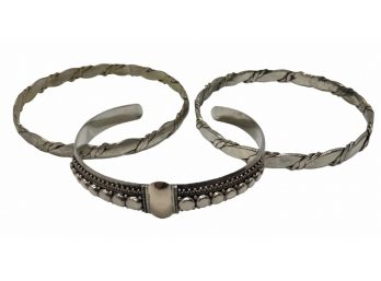 Sterling Silver Suarti Cuff And 2 Mexican Bangle Bracelets - (3)