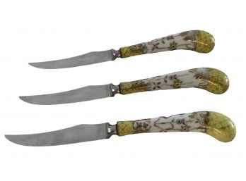 Three English Porcelain Handled William Allens Fruit Knives