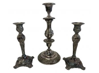 Trio Of Vintage Silver Plate Candlesticks