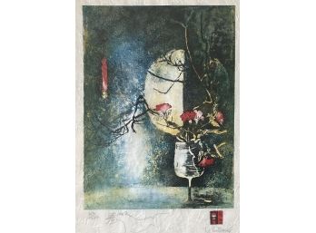 Listed Artist Le Ba Dang ( 1922-2015, French, Vietnamese) 'verre Des Fleurs' Lithograph 29' X 20'