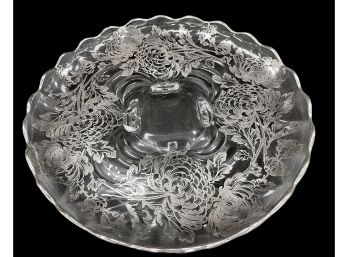 Vintage Sterling Silver Overlay Glass 14' Platter