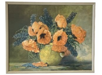 Mid Century Still Life Of Orange Flowers Print 16' X 20'