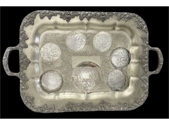 Vintage Silver Plate Tray With Grape Motif 21' X 13' (B)