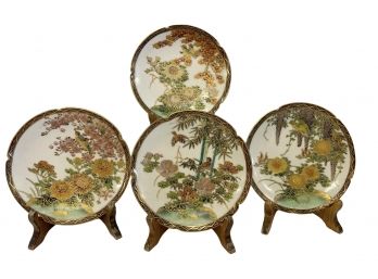 Four Antique Japanese Satsuma Miniature Plates