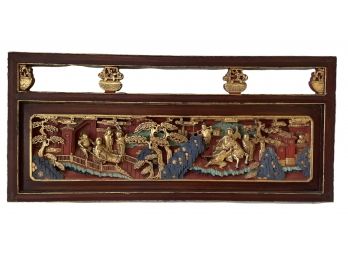 Stunning Antique Intricately Carved Wood Chinese Wall Hanging. 33' X 15'