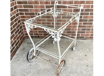 Vintage Wrought Iron Patio Bar Cart  31' X 18.5' X 32'