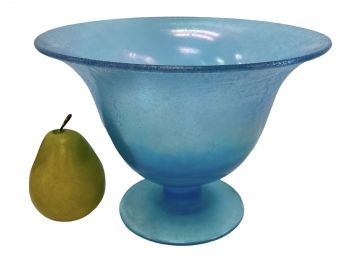 MCM Aqua Satin Glass Pedestal Bowl 9.5' X 7'