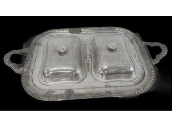 Vintage Silver Plate Double Domed Vegetable Server  17' X 10'
