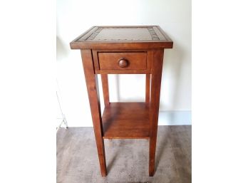 Vintage Shell-Embellished Small Table With Drawer
