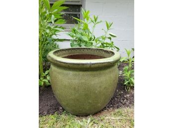 Green Glazed Planter, Excellent For Container Gardening