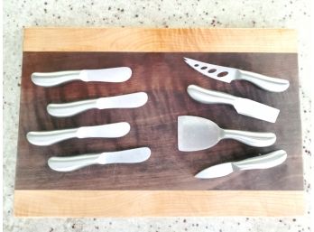 Two-tone Charcuterie And Cutting Board With (4) Spreaders And (4) Cheese Knives