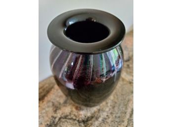 1997 Robert Eickholt Modern Studio Art Black Glass Vase