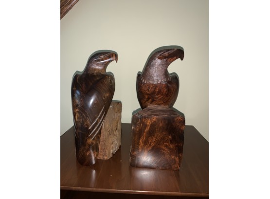 Magnificent Pair Of Opposing Wood Carved Eagle Bookends