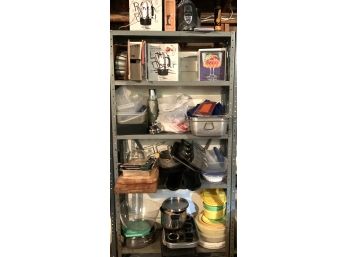 Shelf Lot Of Kitchen Itens And Cookware