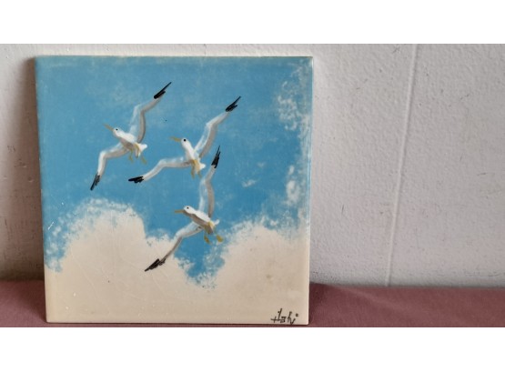 Hand Painted Tile In Canada- Seagulls Flying In The Sky