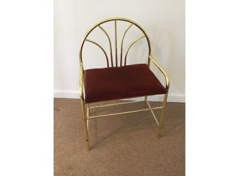 Brass Side Chair With Burgundy Cushion