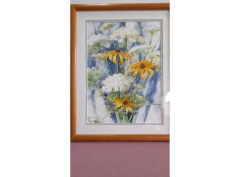 Signed Water Color By Lorraine Ryan Of Yellow And White Flowers