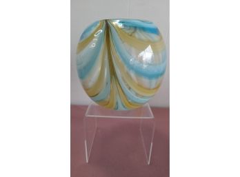 Large Blown Glass Blue And Yellowish Vase