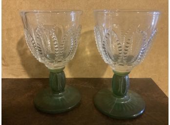Pair Of Small Green Stemmed Glasses