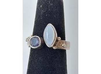 Chalcedony & Iolite Sterling Silver Ring