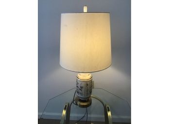 Floral Porcelain And Brass Table Lamp With White Shade
