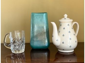 Lenox Crystal Glass, Tela Tele Flora Vase And A Floral Lidded Pitcher
