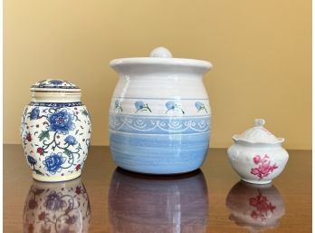 An Oriental, A Limoge And A Floral Lidded Jar