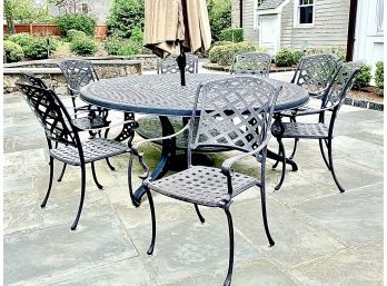 Cast Aluminum Outdoor 8' Table And 8 Chairs With Cushions