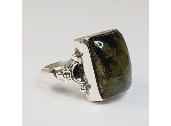 New Green/blue  Iridescent Labradorite Stone Sterling Silver Ring