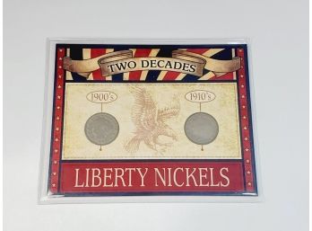 1900's And 1910's Two Decades Of  Liberty Nickels  Coin Set In Plastic With Info