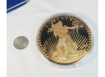 Giant Gold Over 4 Oz .999 Pure Silver Coin In The Shape Of  A Gold Liberty