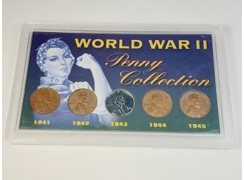 World War II Penny  Collection 1941-1945 Lincoln Cents In Hard Plastic Case