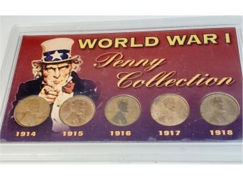 'World War I Penny Collection' 1914-1918  5 Coin Set  In Plastic Case