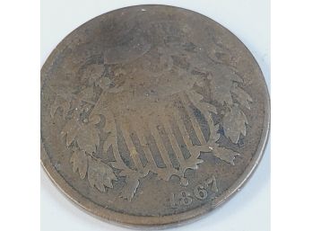 1867 United States Civil War Era  2 Cent Piece (155 Years Old)