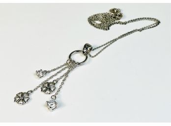 Vintage Sterling Silver Hanging  Flower Heart Charm Necklace