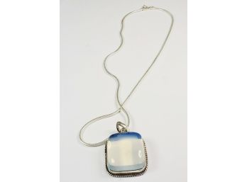 Large  24.5g Sterling Silver Glowing Clear Crystal Opalite Stone Pendant And Necklace